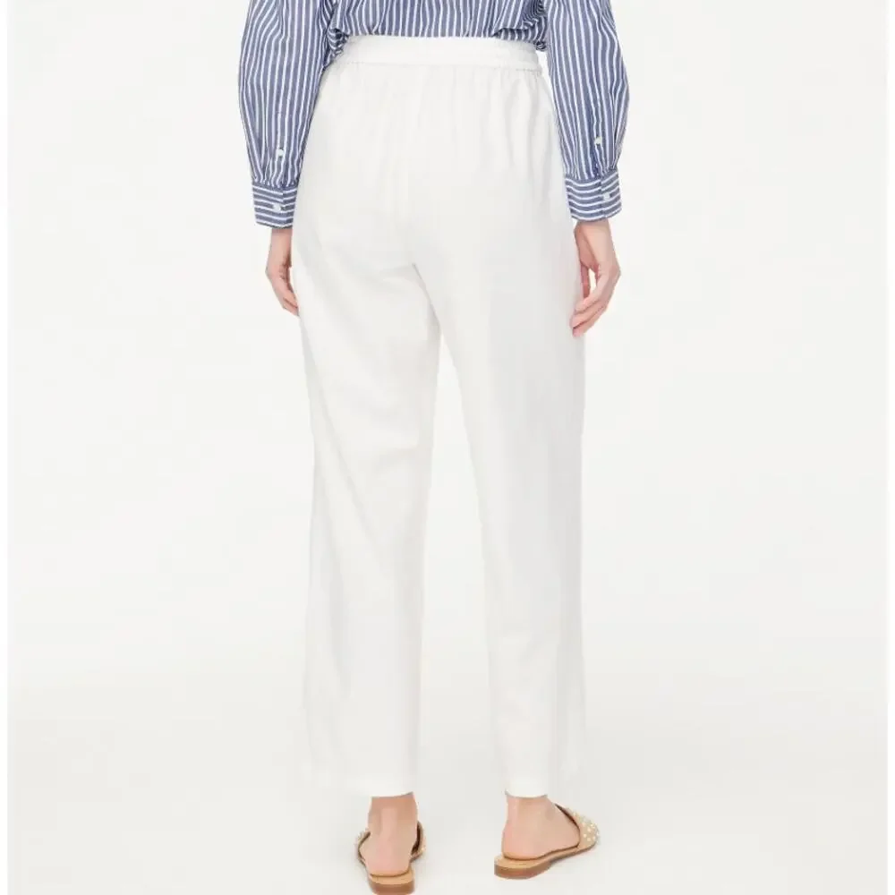 J.Crew Linen Blend Slim Wide Leg Drawstring Pants Sz 6 White Pull On Relaxed Fit